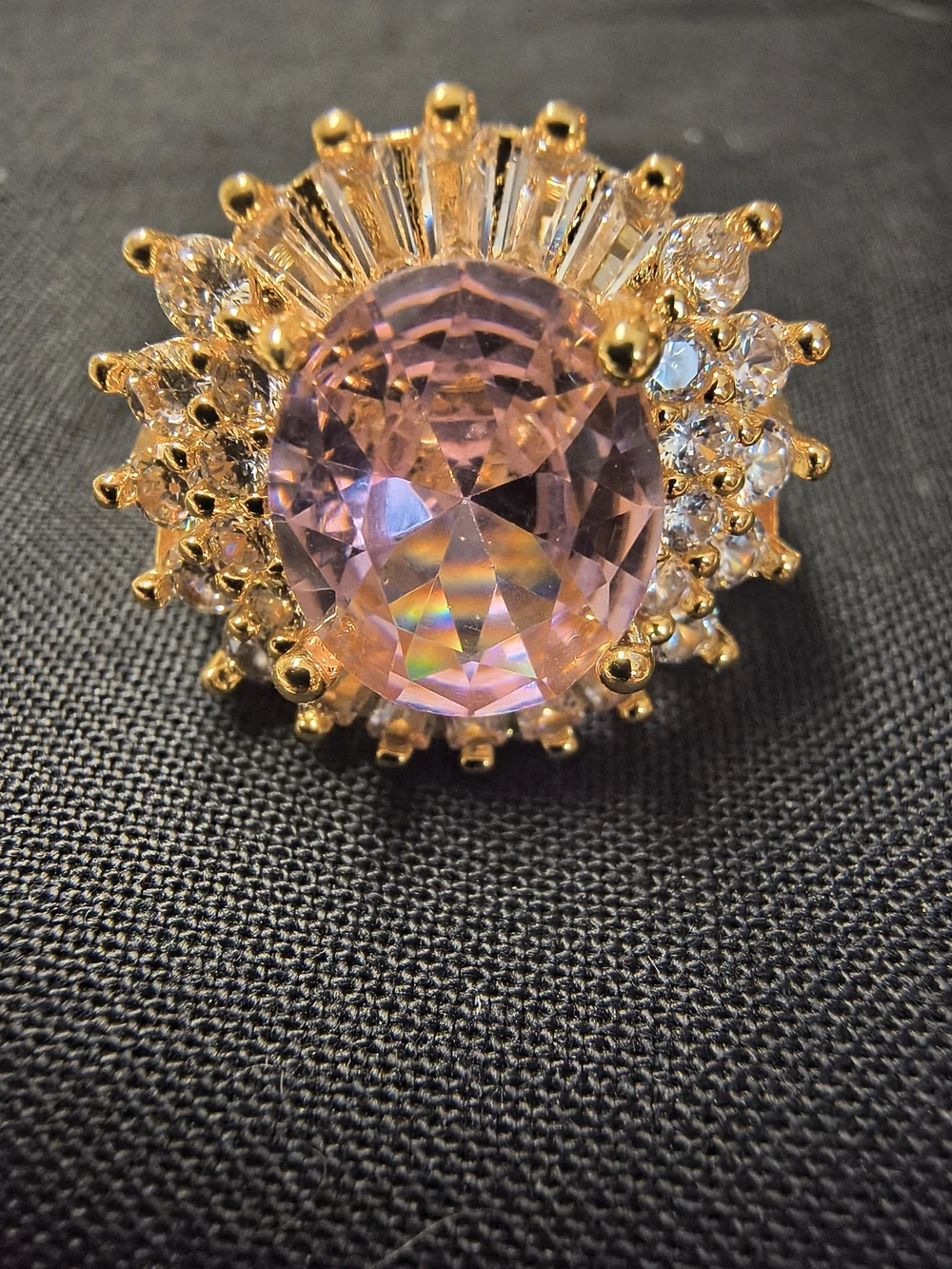 Gold-Tone Purple Crystal Statement Ring - Women's Fashion Jewelry